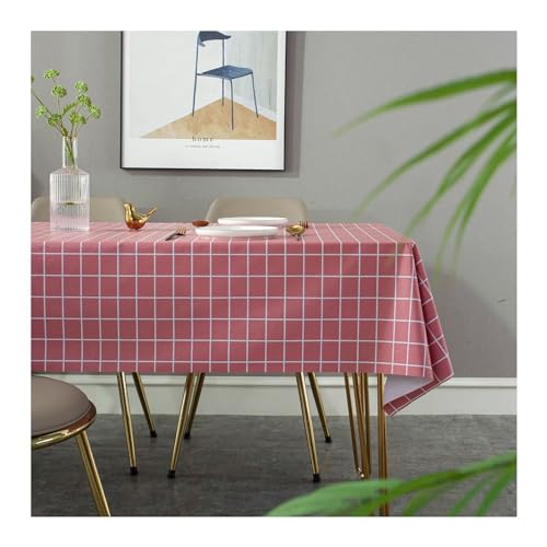 Tischdecken Outdoor Eckig, Tischtuch 90x150CM Nordisch Bedruckt mit Kariert Motiv Tafeldecken Tischdecke Abwaschbar für Draußen Wetterfest Altrosa von Daesar