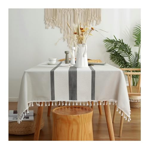 Tischdecken für Draußen, Tischtuch Outdoor Wetterfest 110x170CM mit Dunkelgrau Streifen Muster Nordisch Tischwäsche Tafeldecken Tischdecken Abwaschbar Beige von Daesar