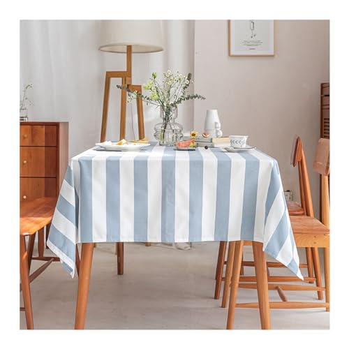 Tischdecken für Draußen, Tischtuch Outdoor Wetterfest 135x180CM mit Streifen Muster Modern Tischwäsche Tafeldecken Tischdecken Abwaschbar Hellblau von Daesar