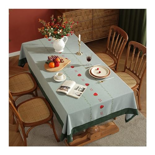 Tischdecken für Draußen, Tischtuch Outdoor Wetterfest 140x180CM Bedruckt mit Erdbeere Muster Nordisch Tischwäsche Tafeldecken Tischdecken Abwaschbar Grün von Daesar