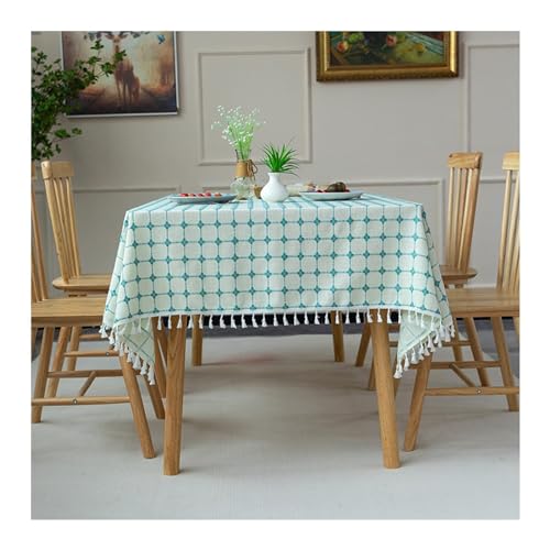 Tischdecken für Draußen, Tischtuch Outdoor Wetterfest 140x300CM Stickerei mit Kariert Muster Tischwäsche Tafeldecken Tischdecken Abwaschbar Blaugrün von Daesar