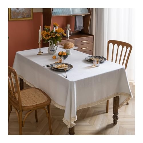 Tischtuch 150x240CM Outdoor, Tischdecke Abwaschbar Weiß Grau Nordisch Einfarbig mit Quasten Tischdecken für Draußen Garten Party Wetterfest von Daesar