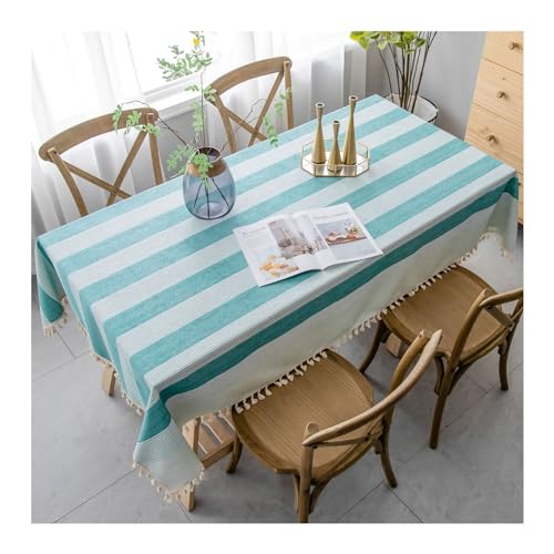 Tischtuch 60x60CM Outdoor, Tischdecken Abwaschbar Quadratisch Nordisch Gestreift Motiv mit Quasten Tafeldecken Tischdecke für Draußen Wetterfest Blaugrün von Daesar