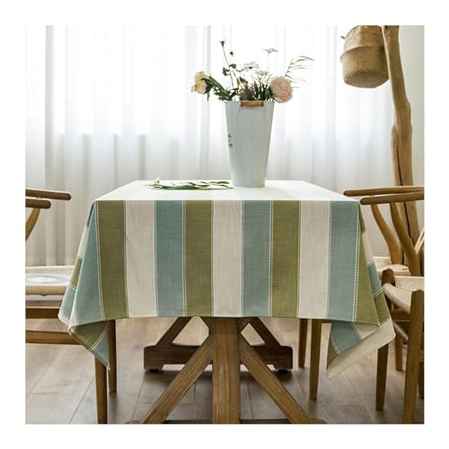 Tischtuch Abwaschbar Baumwolle Leinen, Tischdecke Outdoor 135x300CM Streifen Muster Nordisch Tafeldecken Tischdecken für Draußen Wetterfest Grün von Daesar
