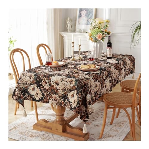 Tischtuch Outdoor, Tischdecke Abwaschbar Quadratisch 60x60CM Vintage Bedruckt Blumen Muster Tafeldecke Tischdecken für Draußen Garten Party Schwarz von Daesar