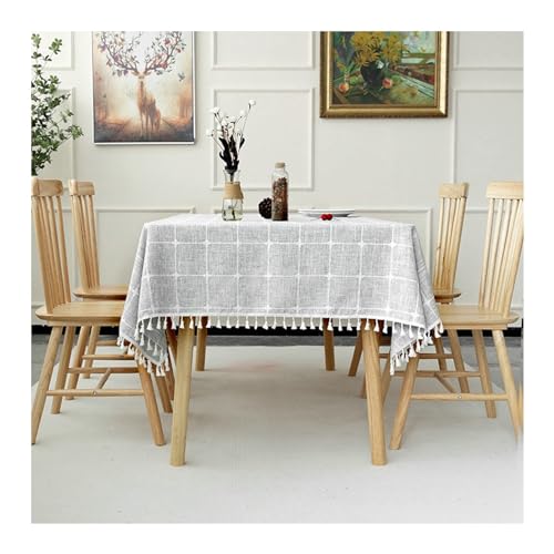 Tischtuch Outdoor 110x170CM, Tischdecken Abwaschbar Grau Stickerei mit Kariert Motiv Tafeldecke Tischdecke für Draußen Wetterfest von Daesar