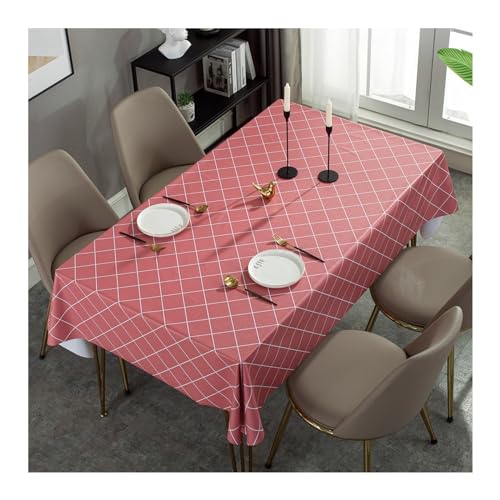 Tischtuch Outdoor Quadratisch 110x110CM, Tischdecke Abwaschbar Einfarbig mit Kariert Motiv Nordisch Tafeldecke Tischdecken für Draußen Garten Rosa von Daesar
