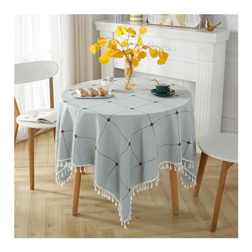 Tischtuch Outdoor Rund 180CM, Tischdecken Abwaschbar Grau Blau Nordisch mit Kariert Muster Tafeldecke Tischdecke für Draußen Wetterfest von Daesar