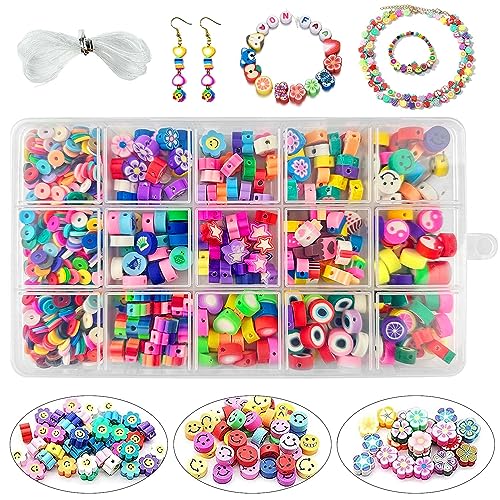 Smiley Perlen Zum Auffädeln, 990pcs Smiley Perlen, DIY Perlen Smiley Zum Auffädeln, Smiley Perlen mit 4M Elastische Linie, Perlen Smiley für Armband, Haarband, Basteln, Schmuckarmbändern von Dafencar