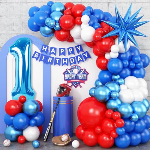 1. Baseball-Geburtstagsdekoration für Jungen, blaue Zahl 1 Ballon Stern Folie und rot weiß blau Luftballons Bogen mit Geburtstagsbanner für Baby Rookie des Jahres erster Geburtstag Sport Motto Party von Dagelar