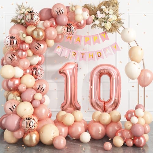 10 Geburtstag Deko Roségold,10.Geburtstag Luftballons Girlande mit Luftballon 10 Geburtstag,Happy Birthday Banner,Konfetti Luftballons für Mädchen 10 Jahre Geburtstag Party Dekoration von Dagelar