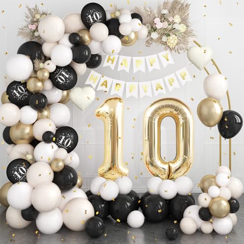 10 Geburtstag Deko Schwarz Gold,10.Geburtstag Luftballons Girlande mit Luftballon 10 Geburtstag,Happy Birthday Banner,Konfetti Luftballons für Jungen Mädchen 10 Jahre Geburtstag Party Dekoration von Dagelar