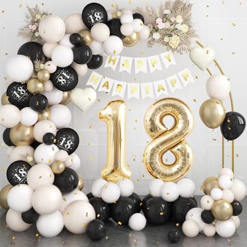 18 Geburtstag Deko Schwarz Gold,18.Geburtstag Luftballons Girlande mit Luftballon 18 Geburtstag,Happy Birthday Banner,Konfetti Luftballons für Jungen Mädchen 18 Jahre Geburtstag Party Dekoration von Dagelar