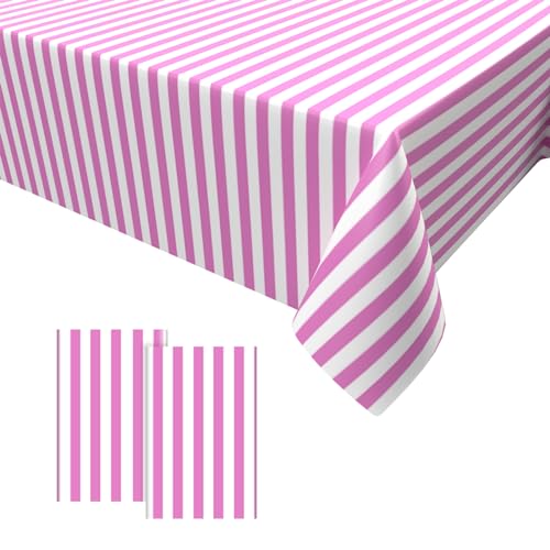 2PCS Party Tischdecke Streifen,Rosa Weiß Streifen Tischdecken Geburtstag Einweg Tischdecke aus Kunststoff Bierbank Tischdecke Kindergeburtstag Dekorationen für Jungen Mädchen 137 * 274cm von Dagelar