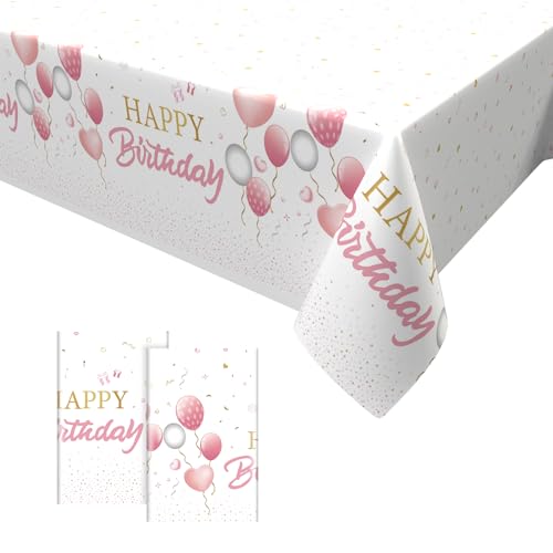 2PCS Rosa Weiß Geburtstag Tischdecke,Happy Birthday Tischdecken Rosa Einweg Rechteck Wasserdicht Tischtuch Rosa Party Deko für Mädchen Kindern Babyparty Hochzeit Dekorationen 137 x*274cm von Dagelar