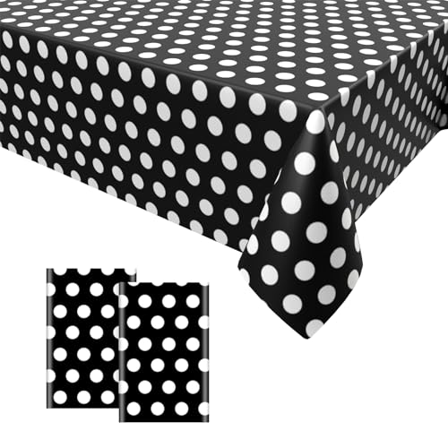 2PCS Schwarze Weiß Polka Dot Tischdecke,Geburtstag Tischdecke Schwarze Weiß Einweg Tischdecke aus Kunststoff Plastik Bierbank Tischdecke Geburtstag Dekorationen 137 * 274cm von Dagelar