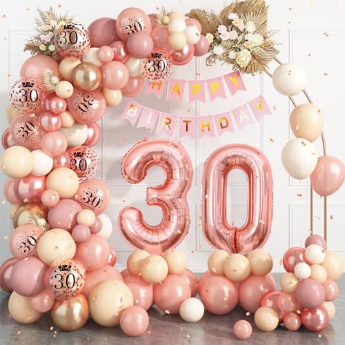 30 Geburtstag Deko Roségold,30.Geburtstag Luftballons Girlande mit Luftballon 30 Geburtstag,Happy Birthday Banner,Konfetti Luftballons für Frauen 30 Jahre Geburtstag Party Dekoration von Dagelar