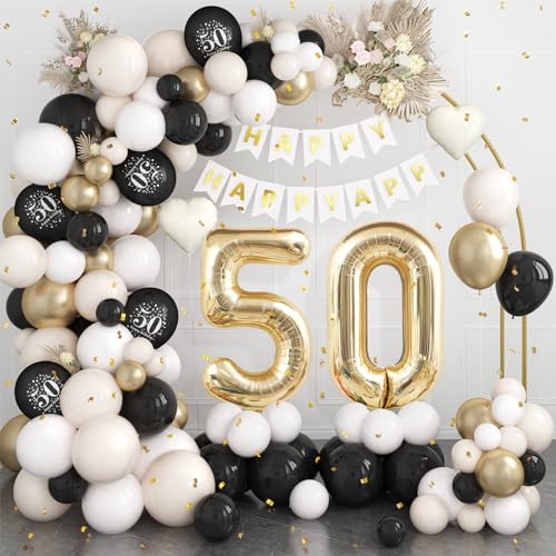 50 Geburtstag Deko Schwarz Gold,50.Geburtstag Luftballons Girlande mit Luftballon 50 Geburtstag,Happy Birthday Banner,Konfetti Luftballons für Mann Frauen 50 Jahre Geburtstag Party Dekoration von Dagelar