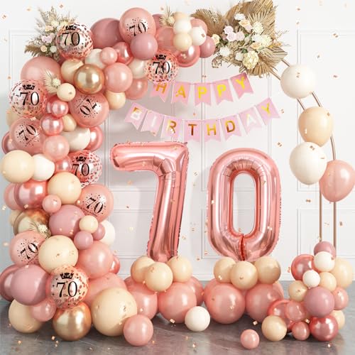 70 Geburtstag Deko Roségold,70.Geburtstag Luftballons Girlande mit Luftballon 70 Geburtstag,Happy Birthday Banner,Konfetti Luftballons für Frauen 70 Jahre Geburtstag Party Dekoration von Dagelar