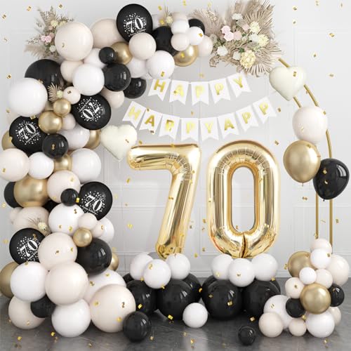 70 Geburtstag Deko Schwarz Gold,70.Geburtstag Luftballons Girlande mit Luftballon 70 Geburtstag,Happy Birthday Banner,Konfetti Luftballons für Mann Frauen 70 Jahre Geburtstag Party Dekoration von Dagelar