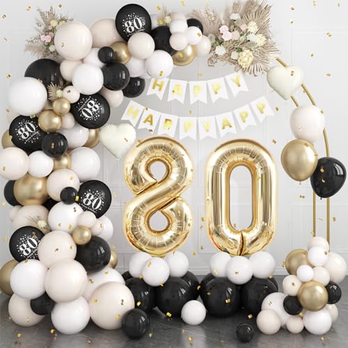 80 Geburtstag Deko Schwarz Gold,80.Geburtstag Luftballons Girlande mit Luftballon 80 Geburtstag,Happy Birthday Banner,Konfetti Luftballons für Mann Frauen 80 Jahre Geburtstag Party Dekoration von Dagelar