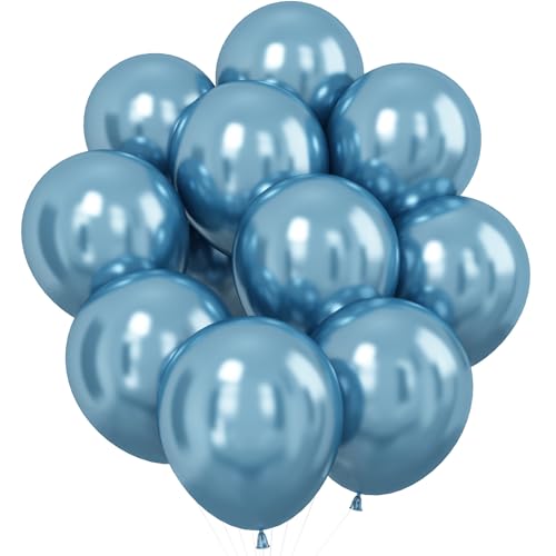 Dagelar Luftballons Metallic Blau, 30 Stück 12 Zoll Chrom Hellblau Latex Party Glänzende Ballons, Metallisches Chrom Baby Blau Helium Ballons für Geburtstag Taufe Babyparty Hochzeit Abschluss Deko von Dagelar