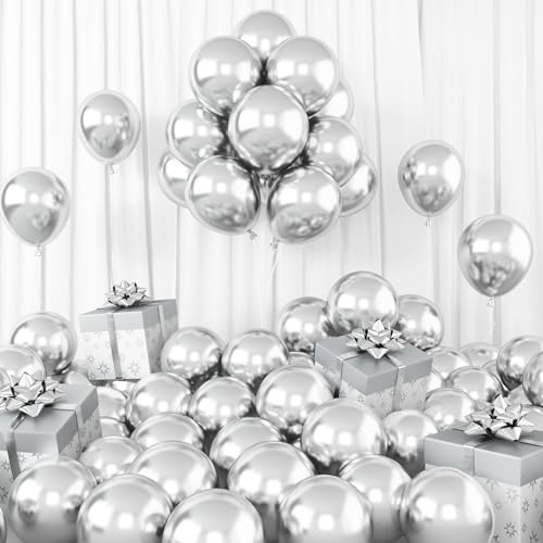 Dagelar Luftballons Metallic Silber, 60 Stück 5 Zoll Chrom Silber Party Glänzende Ballons, Mini Metallisches Silber Helium Ballons für Geburtstag Hochzeit Babyparty Taufe Abschluss Weihnachts Deko von Dagelar