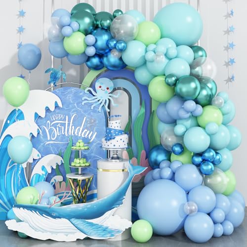 Luftballon Girlande Blau Grün, Unterwasserwelt Luftballon Deko Türkis Metallic Grün Blau Luftballon, Meer Geburtstagsdeko Jungen Mädchen für Kindergeburtstag Baby Shower Party Deko von Dagelar