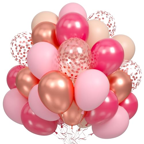 Luftballons Rosa Roségold, 60 Stück Hot Pink Hellrosa Pastellorange Helium Ballon mit Metallic Rosegold Konfetti Party Latex Ballons für Mädchen Frau Geburtstag Hochzeit Baby Party Dekorationen von Dagelar