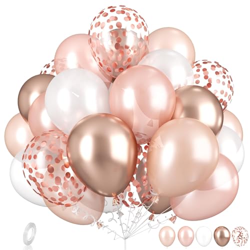 Roségold Luftballons, Dagelar 30PCS Metallic Roségold Champagner Gold Weiß Helium Ballons mit Roségold Konfetti Ballons für Mädchen Frau Geburtstag Hochzeit Abschluss Neujahr Silvester Party Deko von Dagelar