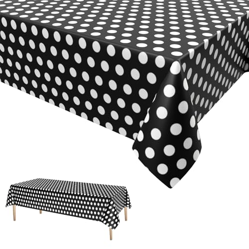 Schwarze Weiß Polka Dot Tischdecke,Geburtstag Tischdecke Schwarze Weiß Einweg Tischdecke aus Kunststoff Wasserdicht Plastik Bierbank Tischdecke Geburtstag Dekorationen für Jungen Mädchen 137 * 274cm von Dagelar