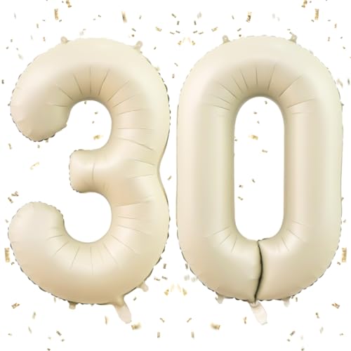 Zahlen Luftballons Geburtstag 30 Beige,XXL Sand Weiß Folienballon Nummer 30,40Zoll Creme Helium Zahlenballon,Luftballon 30. Geburtstag für Männer Frauen Geburtstags Jubiläum Party Deko von Dagelar