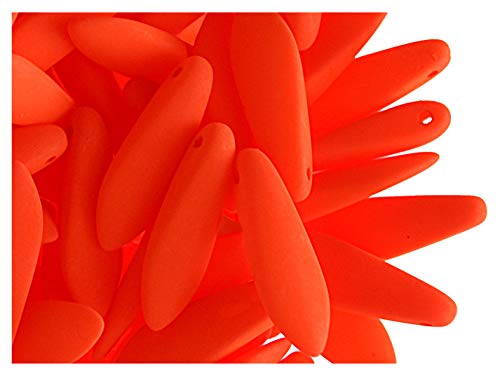 30 pcs Tschechische Glasperlen Dagger Beads ESTRELA NEON (UV aktiv) 15x5mm Orange von SCARA BEADS GET INSPIRED