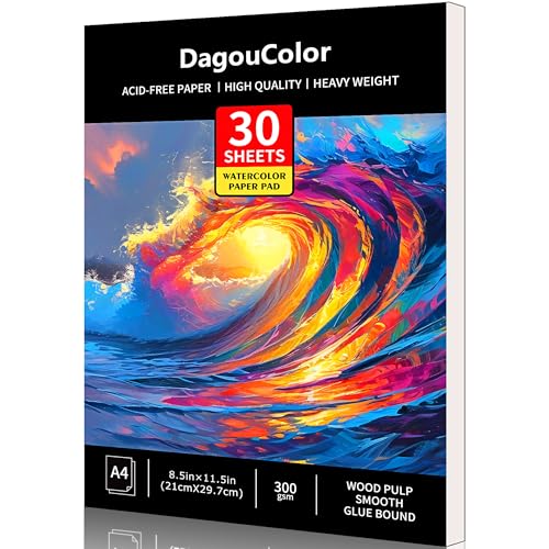 DagouColor A4 30 Blätter Aquarell Papier Pad für säurefreie Kunst Zeichnungspapier für Künstler, Holz Zellstoff glatter Kleber gebunden, 300gsm, 21CM X 29.7CM (Ocean Blue) von DagouColor