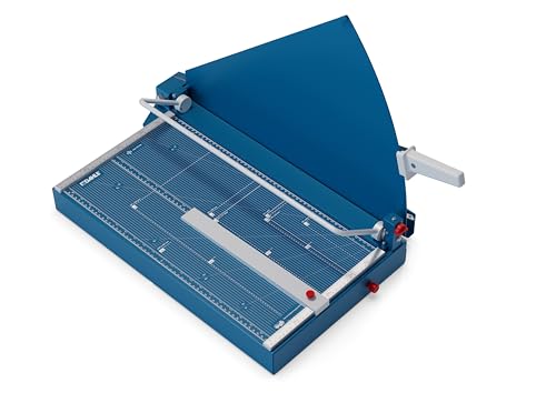 Dahle 517 Hebel-Schneidemaschine mit manueller Bügelpressung (550 mm bis DIN A3, Schnitthöhe 3,5 mm, Metalltisch) Blau von Dahle