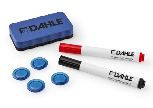 Dahle 95140-13540 Whiteboard Starterset (2 Boardmarker rot/schwarz, 4 Magnete, 1 magnetischer Wischer) von Dahle