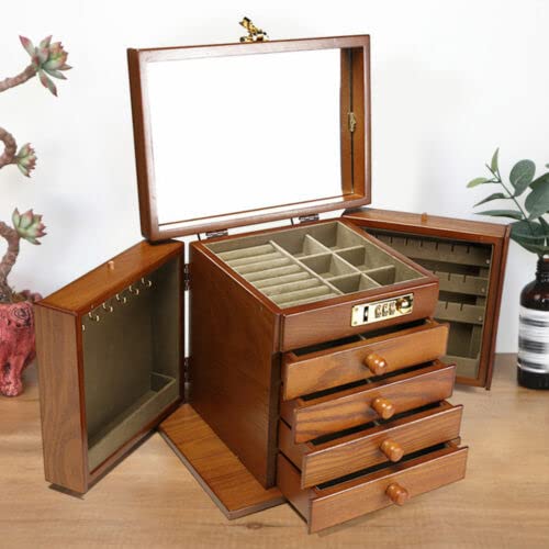 Schmuckschrank Vitrine Schatulle Holz GroßE 5Schichten SchmuckkäStchen Aus Mit Zahlenschloss Gift Schmuckaufbewahrung Groß Schmuckschatulle Schmuckkasten Schmuckbox Schmuck Organizer Schubladen von DaiJiubu