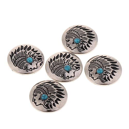 dailymall 5er/Set Western Concho Knöpfe 30mm Blumen Concha Nieten - Blau, Metall, Kunststoff von dailymall