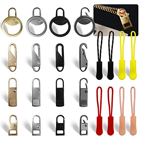 DailyTreasures Reissverschluss Zipper Pull 16 Stk Zipper für Reißverschluss + 8 Stk Reißverschlussschieber, 4 Formen Zipper Puller Set Zipper Set Reißverschluss für Jacken Koffer Kleidung Hosen von Daily Treasures