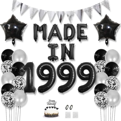 Daimay 26 Jahr Geburtstag Deko Frauen Mann MADE IN 1999 Luftballons Schwarz Geburtstagdeko Ballons Folienballons Luftballons Dreieckflagge Stern Mylar Foil Ballon Konfetti Luftballons Tortenaufsatz von Daimay