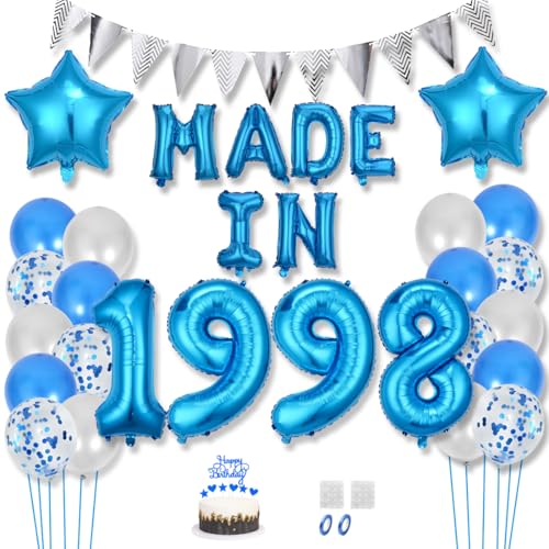 Daimay 27 Jahr Geburtstag Deko Frauen Mann MADE IN 1998 Luftballons Blau Geburtstagdeko Ballons Folienballons Luftballons Dreieckflagge Stern Mylar Foil Ballon Konfetti Luftballons Tortenaufsatz von Daimay