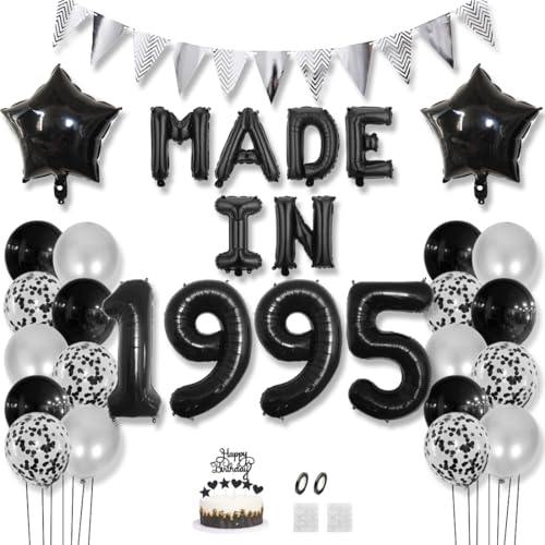 Daimay 30 Jahr Geburtstag Deko Frauen Mann MADE IN 1995 Luftballons Schwarz Geburtstagdeko Ballons Folienballons Luftballons Dreieckflagge Stern Mylar Foil Ballon Konfetti Luftballons Tortenaufsatz von Daimay