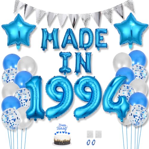 Daimay 31 Jahr Geburtstag Deko Frauen Mann MADE IN 1994 Luftballons Blau Geburtstagdeko Ballons Folienballons Luftballons Dreieckflagge Stern Mylar Foil Ballon Konfetti Luftballons Tortenaufsatz von Daimay