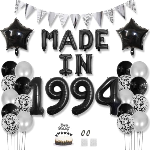 Daimay 31 Jahr Geburtstag Deko Frauen Mann MADE IN 1994 Luftballons Schwarz Geburtstagdeko Ballons Folienballons Luftballons Dreieckflagge Stern Mylar Foil Ballon Konfetti Luftballons Tortenaufsatz von Daimay