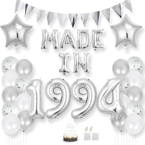 Daimay 31 Jahr Geburtstag Deko Frauen Mann MADE IN 1994 Luftballons Silber Geburtstagdeko Ballons Folienballons Luftballons Dreieckflagge Stern Mylar Foil Ballon Konfetti Luftballons Tortenaufsatz von Daimay