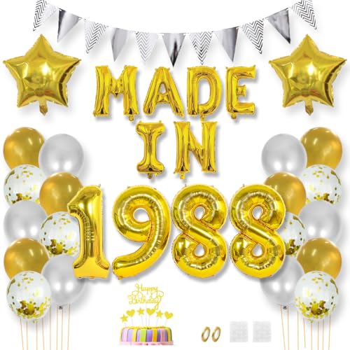 Daimay 37 Jahr Geburtstag Deko Frauen Mann MADE IN 1988 Luftballons Gold Geburtstagdeko Ballons Folienballons Luftballons Dreieckflagge Stern Mylar Foil Ballon Konfetti Luftballons Tortenaufsatz von Daimay