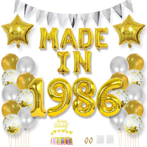 Daimay 39 Jahr Geburtstag Deko Frauen Mann MADE IN 1986 Luftballons Gold Geburtstagdeko Ballons Folienballons Luftballons Dreieckflagge Stern Mylar Foil Ballon Konfetti Luftballons Tortenaufsatz von Daimay