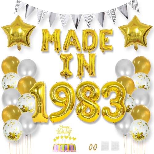 Daimay 42 Jahr Geburtstag Deko Frauen Mann MADE IN 1983 Luftballons Gold Geburtstagdeko Ballons Folienballons Luftballons Dreieckflagge Stern Mylar Foil Ballon Konfetti Luftballons Tortenaufsatz von Daimay