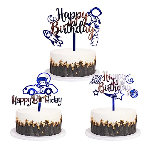 Daimay 6 Stück Astronauten Tortendeko Astronaut Acryl Geburtstag Kuchen Topper Weltraum Cupcake Toppers Planeten Raketen Cupcake Dekoration für Weltraum Planeten Geburtstag Kinder Planet Party von Daimay