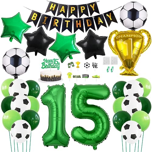 Daimay Fußball Luftballon 15 Jahre Geburtstag Deko Fussball Party Geburtstagsfeier Ballon Zubehör Set Grün Fußball Thema Party Happy Birthday Banner Fussball Tortendeko für Kinder Jungen Fußballfans von Daimay